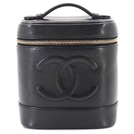 Bolsa de Vanity Chanel em couro de bezerro granulado preto Preto