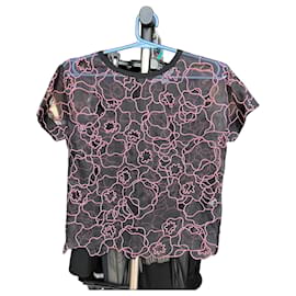 Top transparente negro con motivos florales Diane Von Furstenberg