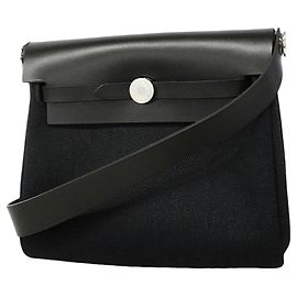 Borsa a tracolla Hermès Herbag Zip Mini Toile Military Black Nero