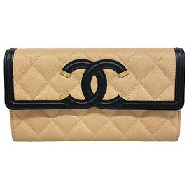 Cartera Larga Chanel en Piel de Ternera Granulada Beige Beige