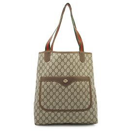 Gucci Borsa Tote Vintage GG Supreme Canvas Web Sherry Line Front Pocket Beige