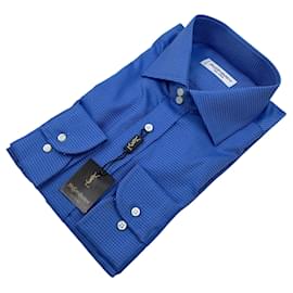 Yves Saint Laurent Chemise vintage en jacquard bleu roi pour homme Taille 41/16 Bleu