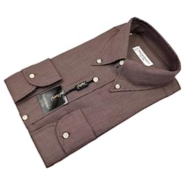 Yves Saint Laurent Chemise vintage pour homme à micro-carreaux bordeaux Taille 41/16 Bordeaux