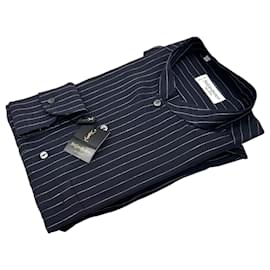 Yves Saint Laurent Chemise à rayures vintage pour homme à col mandarin noir 41/16 Noir