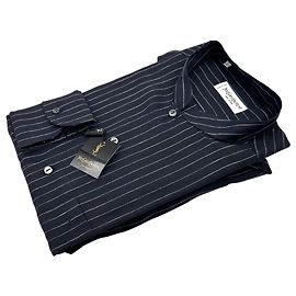 Yves Saint Laurent Camicia vintage a righe da uomo con collo mandarino nero 41/16 Nero