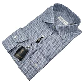 Yves Saint Laurent Chemise pour homme à motif écossais aspect tweed texturé vintage 41/16 Bleu