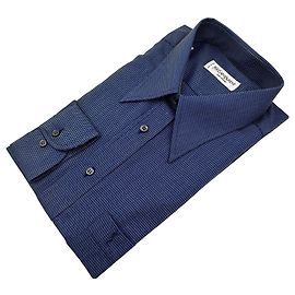 Yves Saint Laurent Camicia da uomo Vintage Micro Pattern Navy & Gold 41/16 Blu