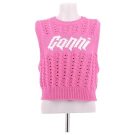 Ganni Pull sans manches en maille rose Rose