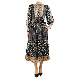 Autre Marque Robe midi en coton imprimé noir - taille UK 8 Noir