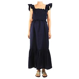 Roseanna Robe midi bleu marine dos nu - taille L Bleu Marine