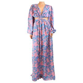 Autre Marque Vestido maxi de seda azul e rosa com as costas abertas - tamanho UK 12 Azul