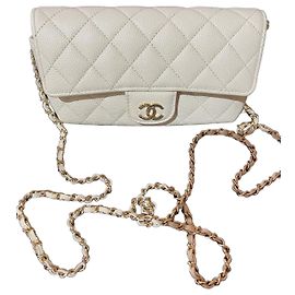 Chanel Classic Caviar Leather Glasses Case with Chain - White White