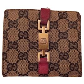 Gucci GG Supreme Monogram Canvas Wallet with Burgundy Leather Trim Brown Dark red
