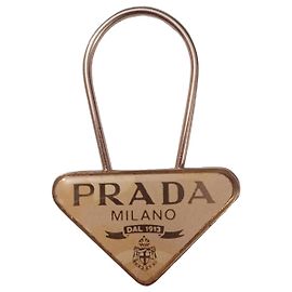 Porte-clés Prada Logo Triangle Beige Bijouterie argentée