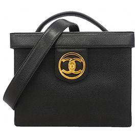 Bolsa de maquiagem em couro de vitelo granulado preto Chanel Preto