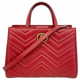 Sac à main 2-Way en cuir rouge Gucci GG Marmont Rouge