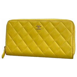 Chanel Long Wallet in Yellow Lambskin Yellow
