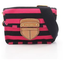 Borsa a Spalla Prada Canapa Righe Marrone Nero Rosa
