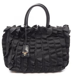 Bolsa Tote Prada Frill preta de nylon e couro Preto