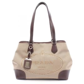 Prada PRADA Logo Jacquard Tote Bag Brown Beige
