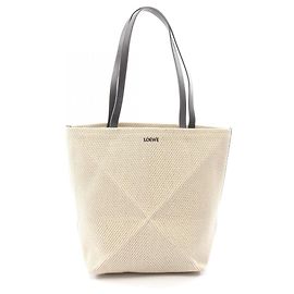 Sac cabas Loewe Puzzlefold Medium Marron Écru