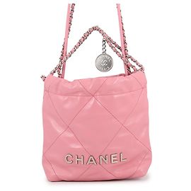 Borsa Chanel 22 Mini Coco Mark in pelle di vitello lucida Rosa
