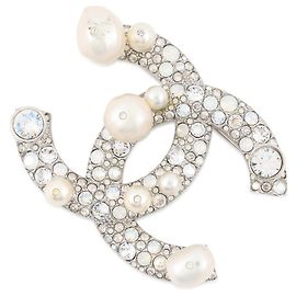 Chanel Rhinestone Brooch Silvery