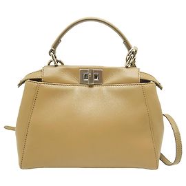 Fendi Bolsa Mini Selleria Peekaboo de couro bege Bege