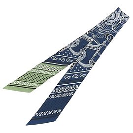 Lenço de seda Hermès Blue Eperon d Or Bandana Twilly Azul Outro
