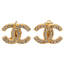 Boucles d'oreilles clips Chanel Gold CC plaqué or et strass Doré