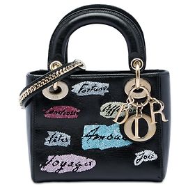 Lady Dior mini in pelle di vitello nera con perline Dior Nero