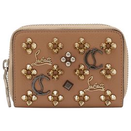 Christian Louboutin Brown Studded Leather Panettone Coin Pouch Brown Flesh