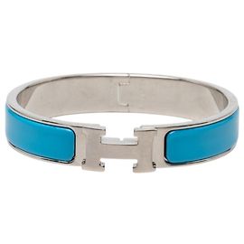 Hermès Clic H Armband aus blauem schmalem Emaille PM Blau