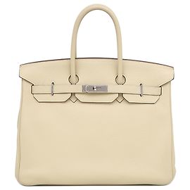 Hermès Brown Clemence Birkin Retourne 35 Marrom Bege
