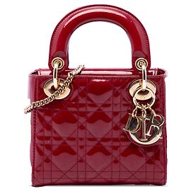 Lady Dior mini in vernice rosso cannage Rosso Bordò