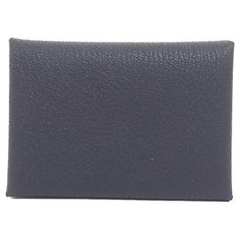 Hermès Hermes Calvi Duo Verso 083038CK Wallet/Coin Case Blue Grey