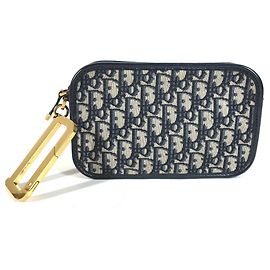 Clutch Christian Dior em couro e lona azul marinho Azul marinho