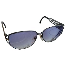 Lunettes de vue / Lunettes de soleil Vintage Rares YSL Yves Saint Laurent à monture en treillis découpée noir et or Noir Doré