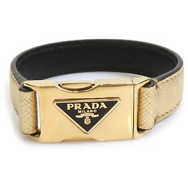 Pulseira Charm Prada de couro e metal dourado Dourado