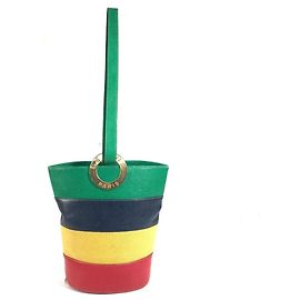 Céline CELINE Bolsa Bucket de um ombro com Logo Circular Vintage Vermelho Azul Verde Amarelo