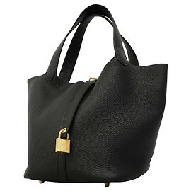 Hermès Hermes Picotin Lock MM Handtasche aus schwarzem Taurillon Clemence Leder Schwarz