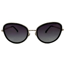 Óculos redondos Chanel em metal preto com cristais degradê Preto