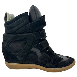 Baskets compensées montantes Isabel Marant Bekett en daim noir Noir