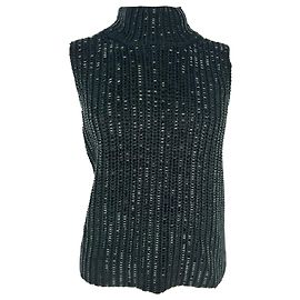 Top sem mangas de gola alta em malha Ermanno Scervino em algodão preto Preto