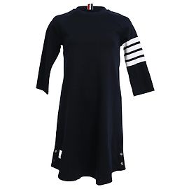 Thom Browne 4-Bar Loopback Sweatshirt Mini Kleid aus schwarzer Baumwolle Marineblau