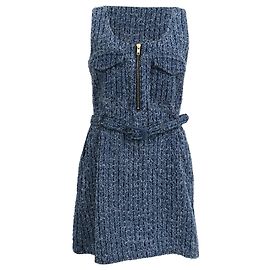 Self portrait Robe mini en denim texturé Self-Portrait en coton bleu Bleu
