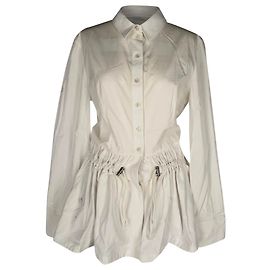 Alexander Mcqueen Button-Down Mini Flared Dress in White Cotton  White Cream