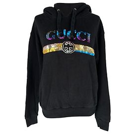 Sweat à capuche Gucci avec logo à paillettes en coton noir Noir