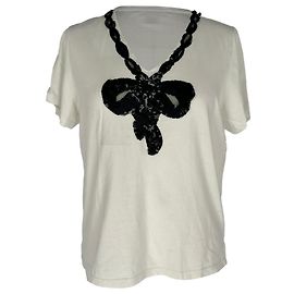 Marc Jacobs Embroidered Bow Sequin T-Shirt in White Cotton White