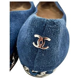 Chanel Cap Toe Chain Ballet Flats in Blue Suede Blue Light blue
